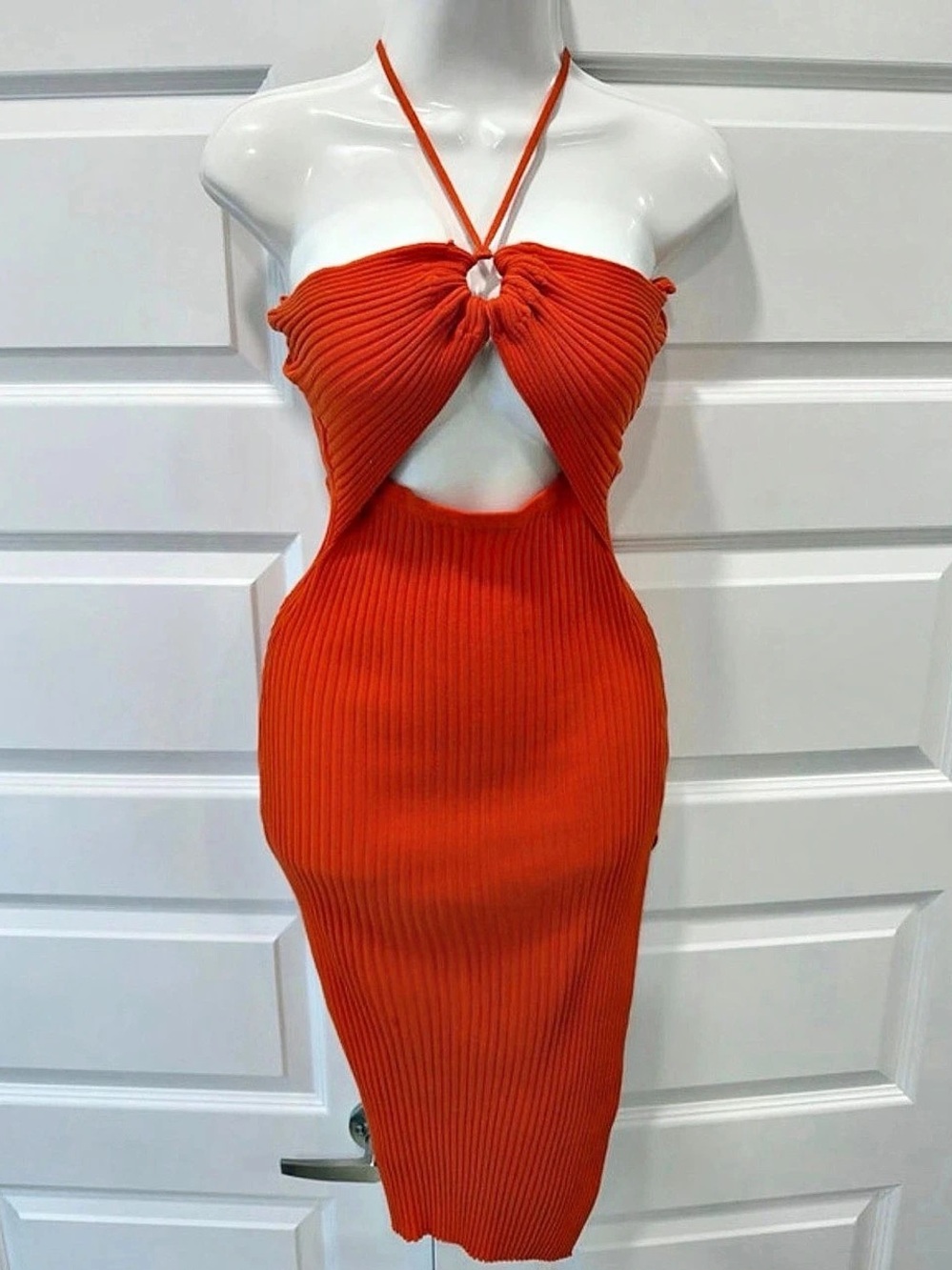 ASOS DESIGN textured rib knit orange braided halter midi dress Halter Midi Dress
